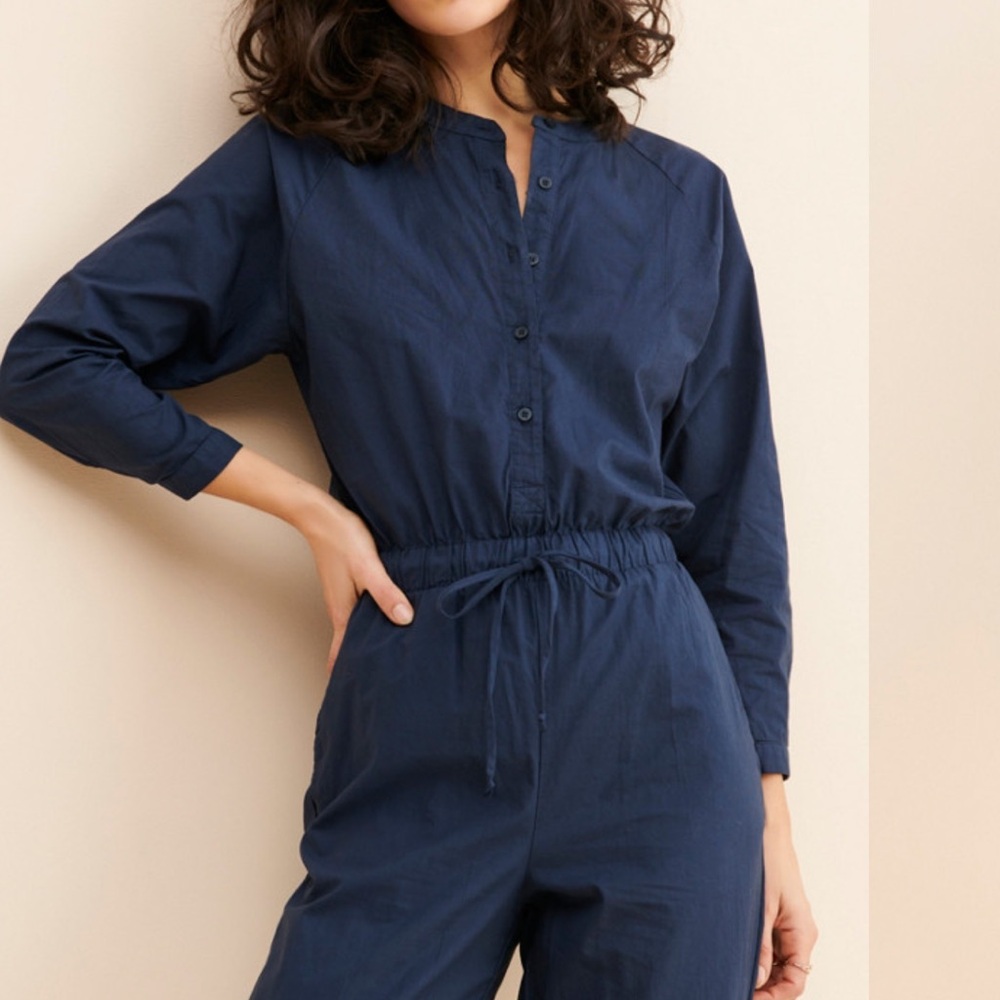 Stateside Walnut Taupe cotton Poplin Henley Jumpsuit size Small NWT